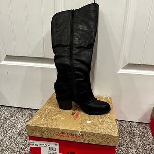 American Rag Emilee Black Heeled Tall Mid Calf Riding Biker Boot NIB 6M WC